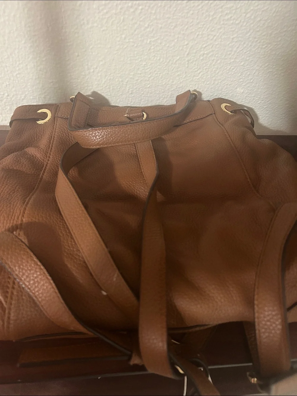 Michael Kors Cognac Pebbled Leather Backpack with Gold Hardware